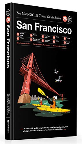 Travel guide cover featuring the Golden Gate Bridge and a kayaker.