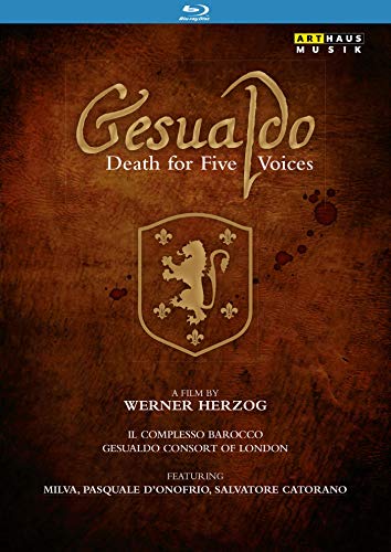 Blu-ray cover for Werner Herzog’s “Gesualdo,” featuring a crest and text.