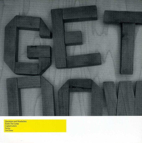 Black and white album cover with large, wooden block letters spelling "GET DOWN".