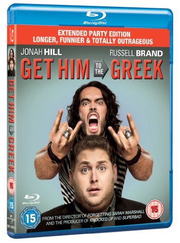Get Him to the Greek" Blu-ray cover featuring Jonah Hill and Russell Brand.