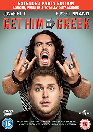DVD cover for "Get Him to the Greek" featuring Jonah Hill and Russell Brand.