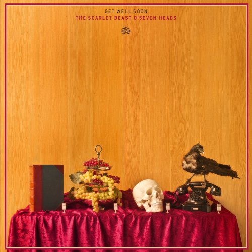 CD cover with fruit, skull, raven, and antique telephone on a table.