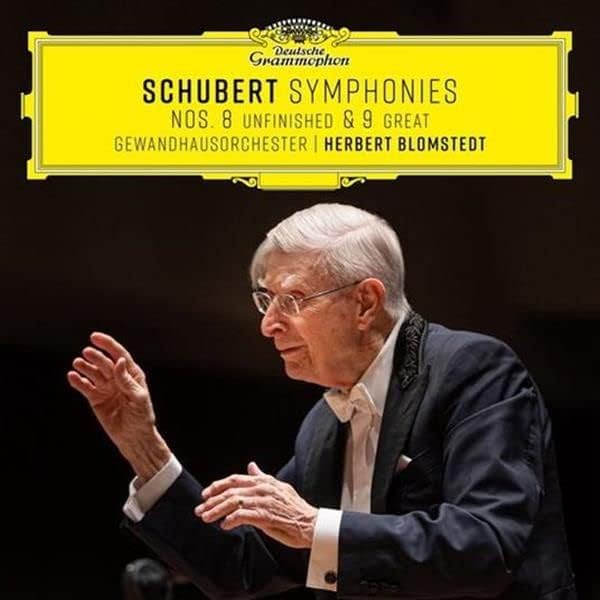 CD cover featuring conductor Herbert Blomstedt and text "Schubert Symphonies.
