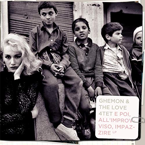 Black and white photo of four children and a young woman, CD cover.