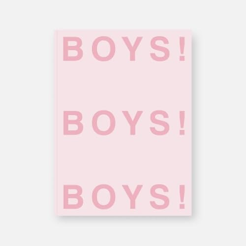Pink book cover with the repeated word "BOYS!" in red capital letters.