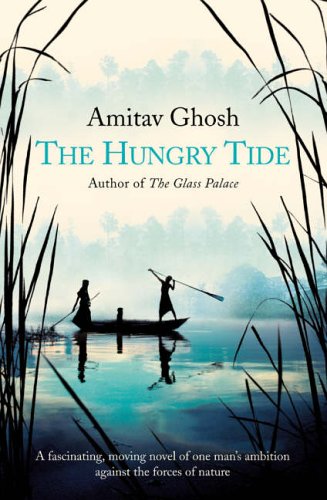 Book cover: "The Hungry Tide" by Amitav Ghosh, showing a boat on water.