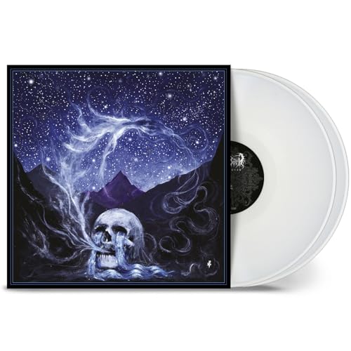 Vinyl record with cover art depicting a skull under a starry, mountainous sky.