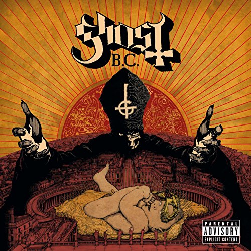 Ghost B.C. "Infestissumam" album cover: figure with figures and a reclining woman.