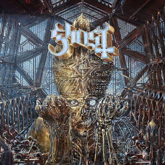 Album cover featuring a golden mechanical figure with skeletal hands in a metallic structure.
