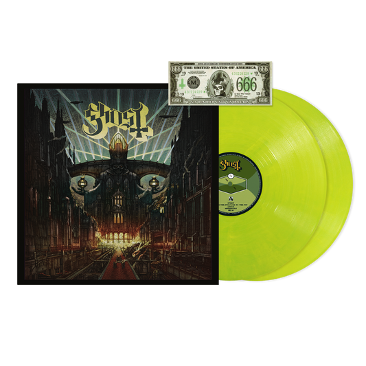 Ghost "Meliora" 10th Anniversary vinyl record with yellow coloring.