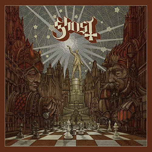 Ghost album cover: chess-themed cityscape with statues and ornate details.