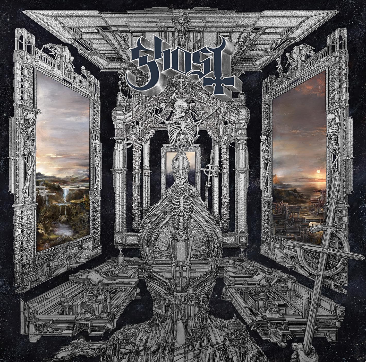 Album cover featuring a skeletal figure in papal robes against a dark, ornate background.