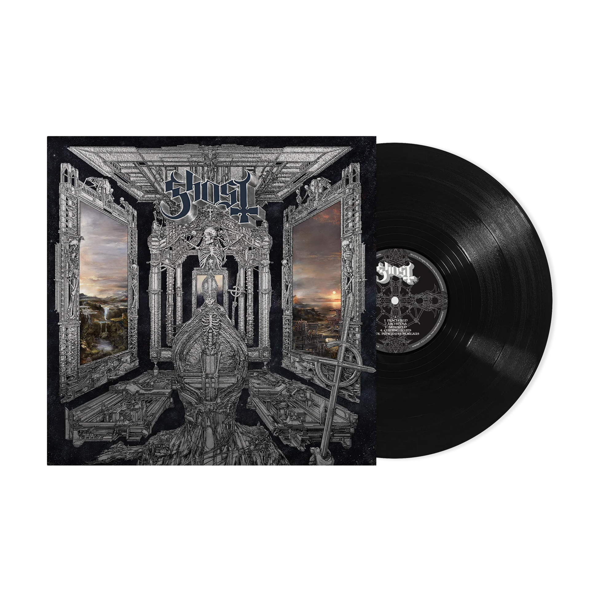 Ghost’s “SKELETÀ” vinyl record with ornate, detailed cover art.