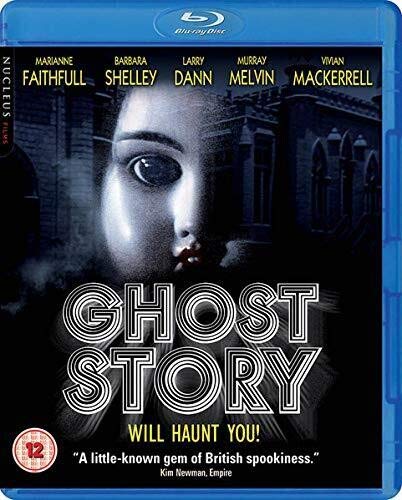 “Ghost Story” Blu-ray cover with a pale-faced girl and haunted house.