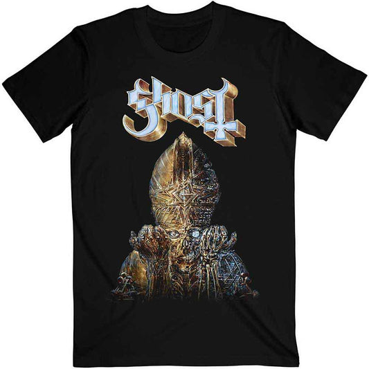 Black unisex t-shirt with glowing "Impera" Ghost band logo, size large.