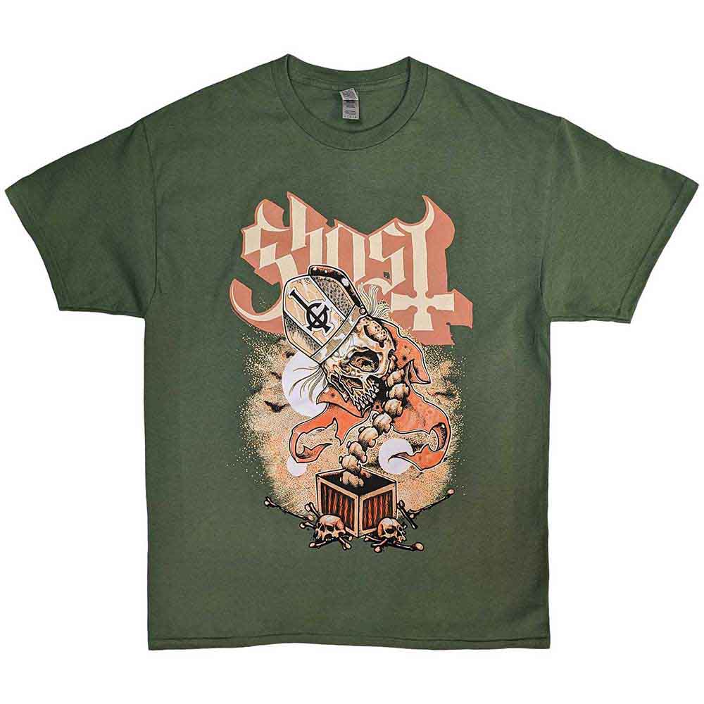 Black unisex t-shirt featuring a Jack-in-the-box ghost illustration, size small.