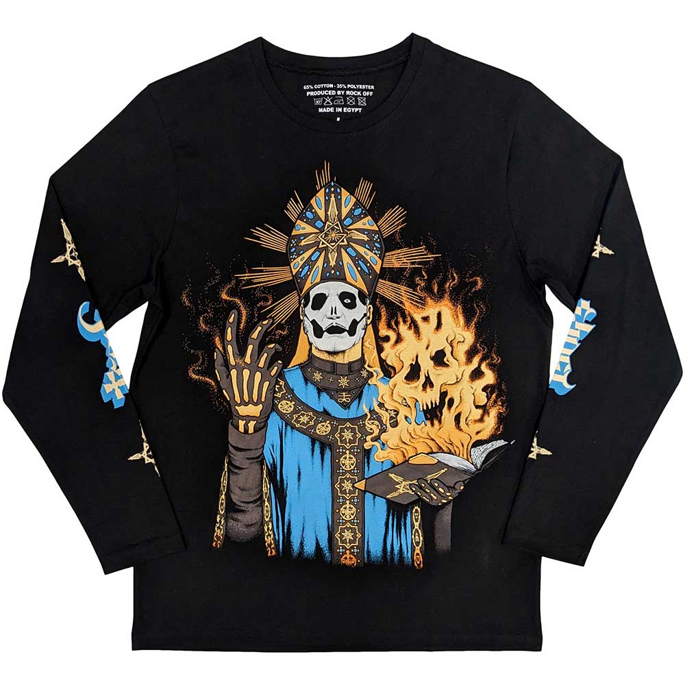 Black long sleeve t-shirt with a graphic print on the sleeves, size XX-Large.