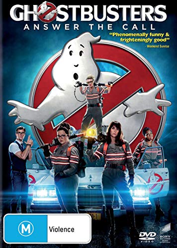 Ghostbusters DVD cover featuring the four new protagonists and a ghost.