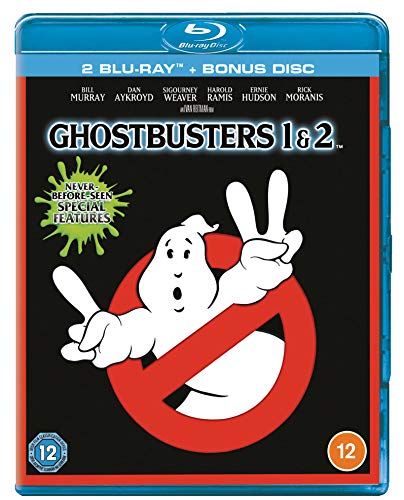 Ghostbusters 1 & 2 Blu-ray cover with Slimer and the "no ghost" symbol.