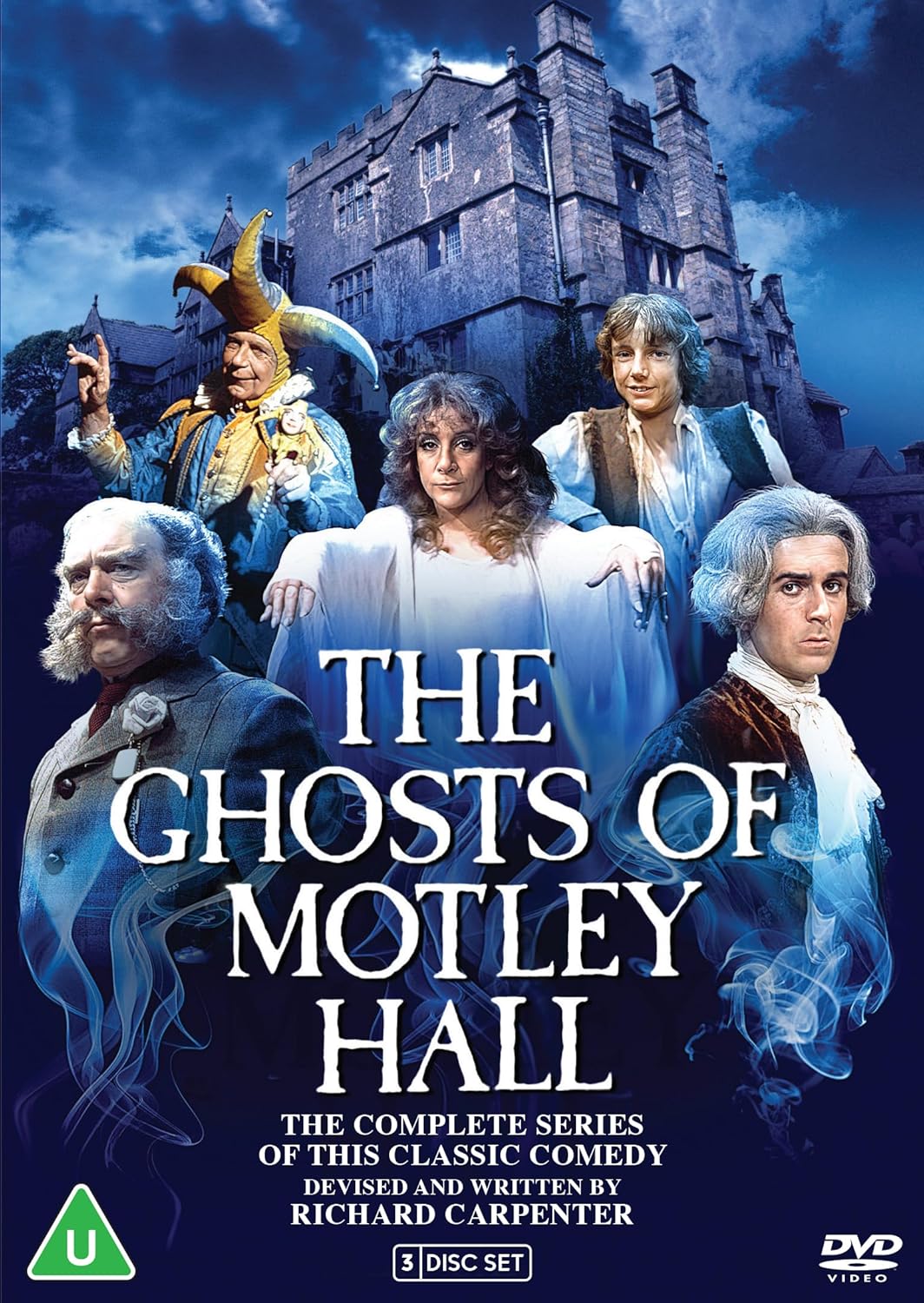 DVD cover for “Ghosts Of Motley Hall” featuring costumed actors and a manor.