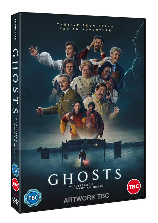 DVD cover for "Ghosts: The Possession of Button House" featuring ghostly figures.