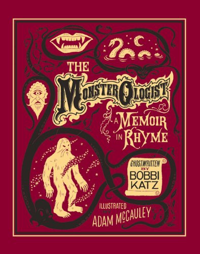 Book cover featuring monsters, ornate lettering, and a dark red background.