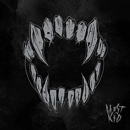 Stylized illustration of sharp monster teeth on a dark, textured black background.