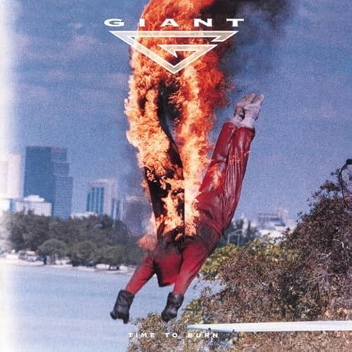 A person in red clothing dives into water while engulfed in flames.