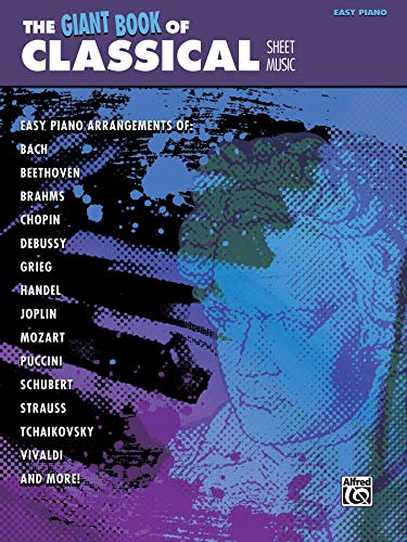 Cover of The Giant Book of Classical Sheet Music with blue and purple graphics.
