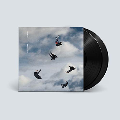 Vinyl record album cover showing five people falling through a cloudy sky.