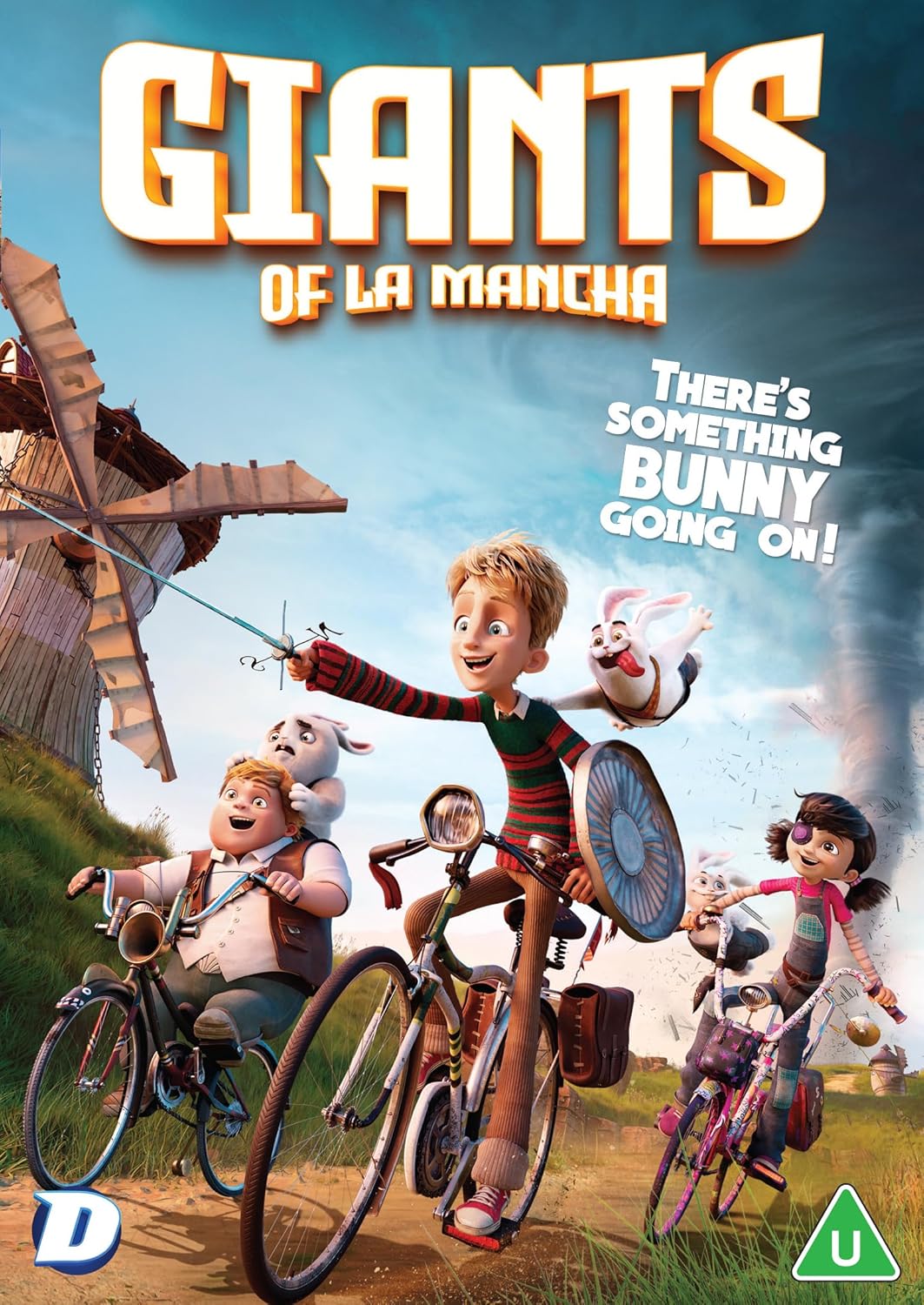 DVD cover for "Giants Of La Mancha" featuring animated children and rabbits.