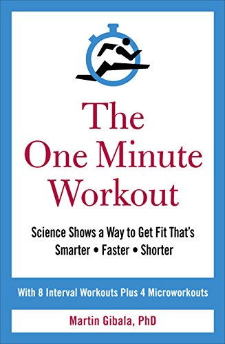Book cover: "The One Minute Workout" by Martin Gibala, with a stopwatch icon.