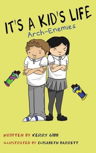 Book cover with cartoon boy and girl crossing arms, yellow background.