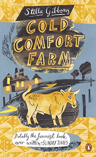 Book cover: "Cold Comfort Farm" with a cow illustration and farmhouse.