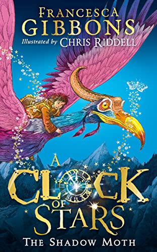 Book cover: child riding a large, colorful bird with clock imagery.
