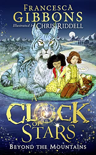 Book cover: children with a large cat, mountains in the background.