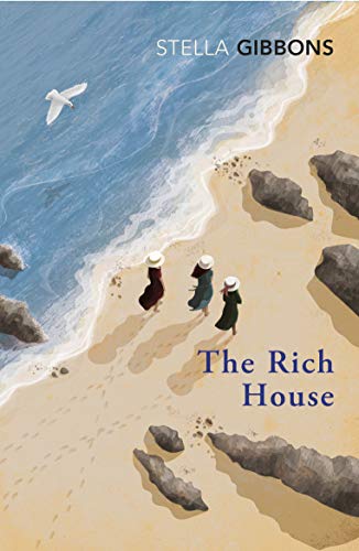 Book cover: three women in dresses walk on a sandy beach.