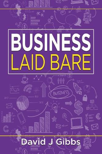 Purple book cover with white and yellow text, "Business Laid Bare," and business icons.