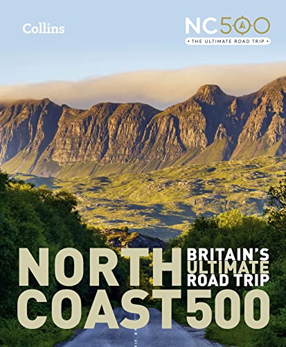 Book cover with mountainous landscape and large "North Coast 500" text.