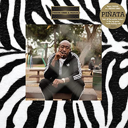 Album cover for “Pinata” by Gibbs, Freddie & Madlib featuring a man seated outdoors.