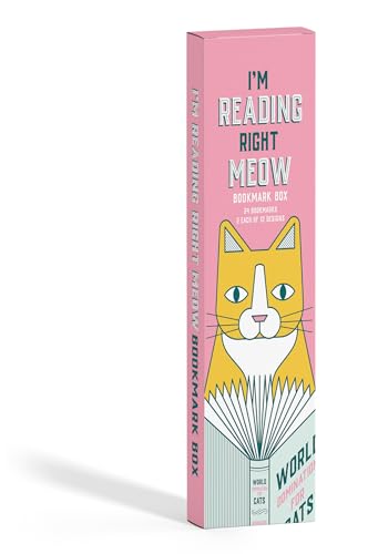 Pink bookmark box with a cartoon cat reading a book design.