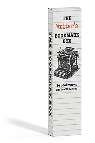 Tall box with typewriter illustration and “The Writer’s Bookmark Box” text.