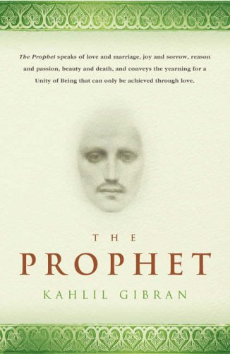 Book cover: "The Prophet" by Kahlil Gibran, with a portrait.