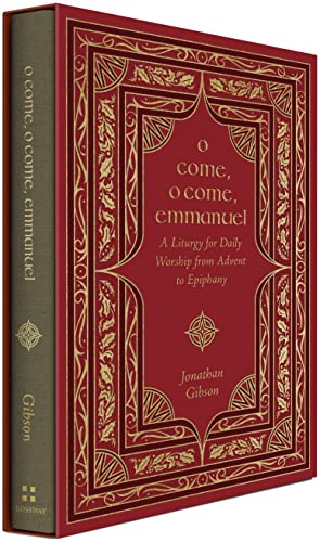 Red and gold decorated book cover titled “O Come, O Come, Emmanuel.”