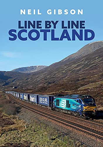 Book cover: "Line by Line: Scotland" with a train in the Highlands.