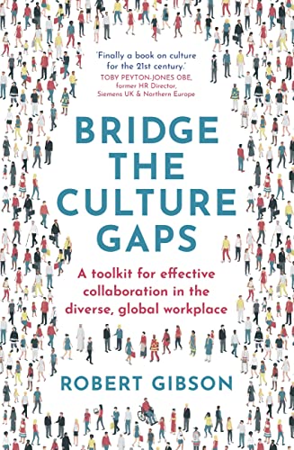 Book cover with illustrated crowd and bold title: “Bridge the Culture Gaps.”