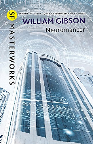 Book cover for "Neuromancer" featuring a futuristic cityscape and text.