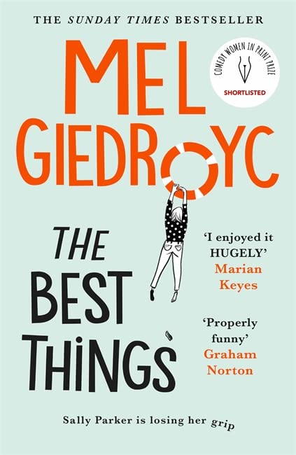 Book cover: "The Best Things" by Mel Giedroyc, with illustrated figure.