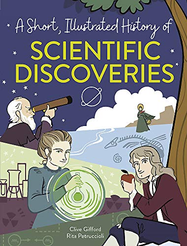 Book cover: illustrated history of scientific discoveries with scientists depicted.