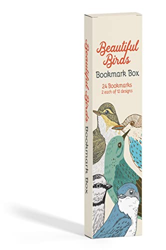 Tall box of bird-themed bookmarks with illustrated birds on the front.